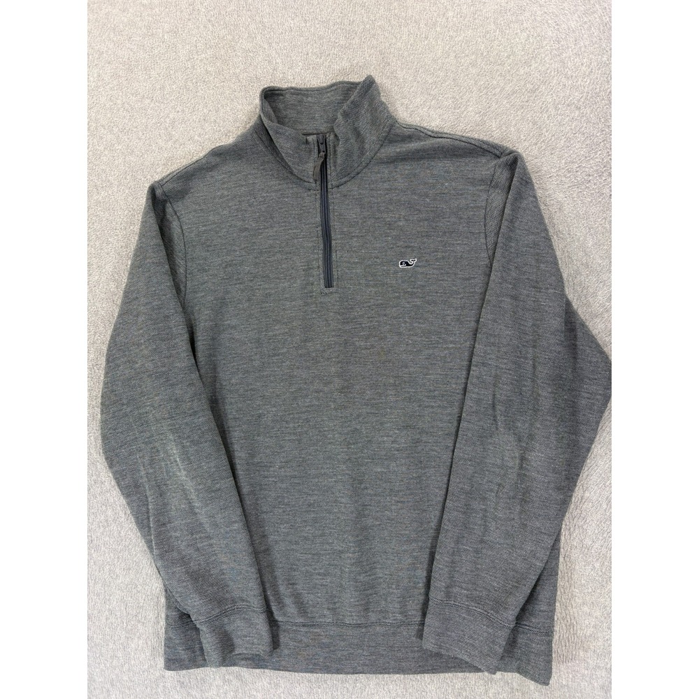 Vineyard Vines WHALE 1/4 Zip Pullover Beach Sweater (Men's Large) Blue/Gray